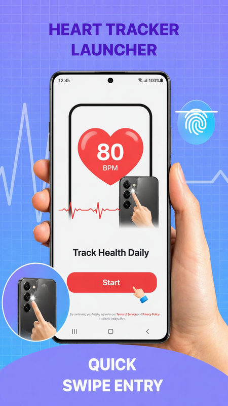 Heart Tracker home screen with heart rate measurement